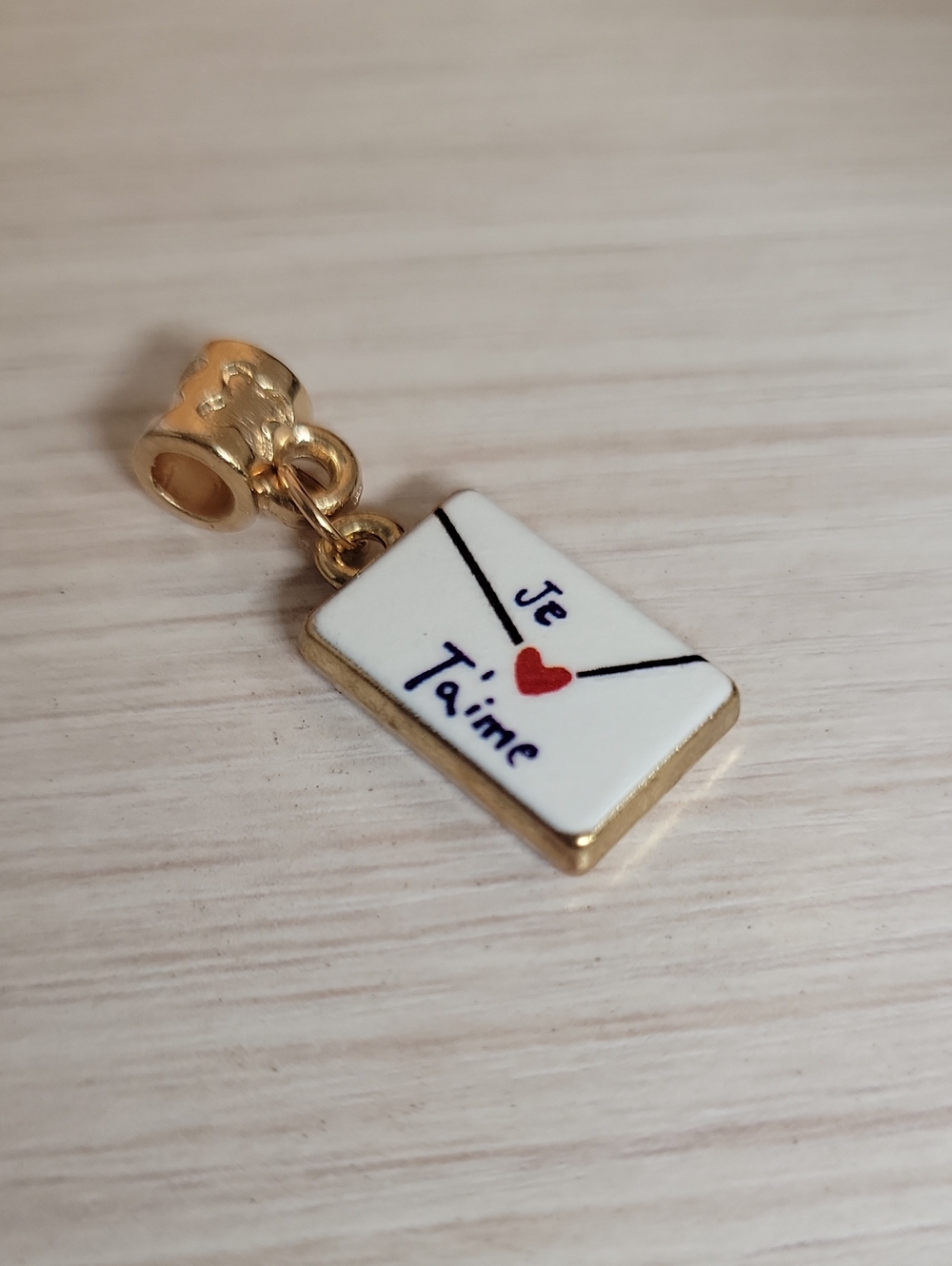 Handpainted White Enamel 'Je t'aime' Envelope Charm Pendant